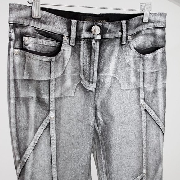 Versace Silver Painted Jeans - Picture 3 of 14